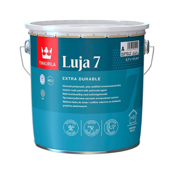 Краска водно-дисперсионная Tikkurila Luja 7 Himmea моющаяся белая основа А 2,7 л