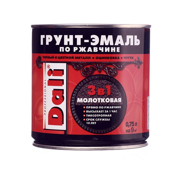 Грунт-эмаль по ржавчине Dali молотковая серебристая 3в1 глянцевая 0,75 л