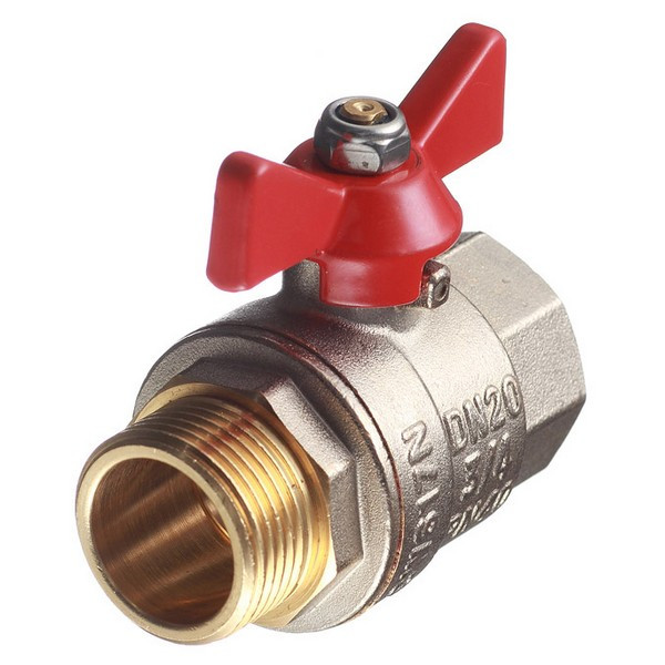Кран шаровой латунный VALTEC Base (VT.218.N.05) 3/4 ВР(г) х 3/4 НР(ш) бабочка прямой