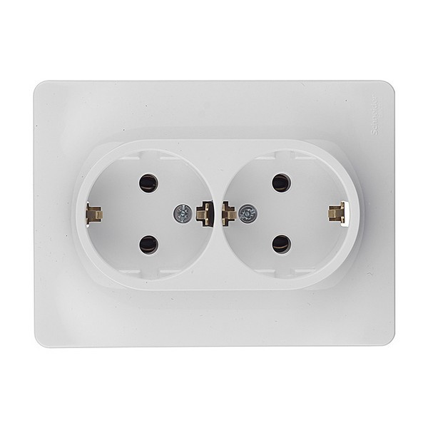 Розетка с рамкой Schneider Electric Glossa GSL000124 двойная скрытая установка белая с заземлением