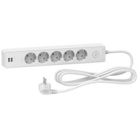 Удлинитель бытовой Schneider Electric (ST945U3W) с заземлением 3 м 16 А 230 В 3,68 кВт 5 розеток ПВС 3х1,5 мм2 IP20 со шторками с USB белый