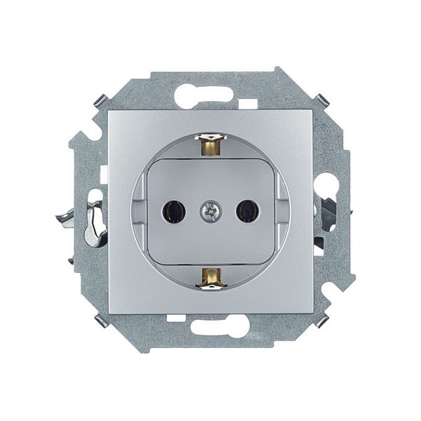 Розетка Simon 15 1591432-033 скрытая установка алюминий с заземлением