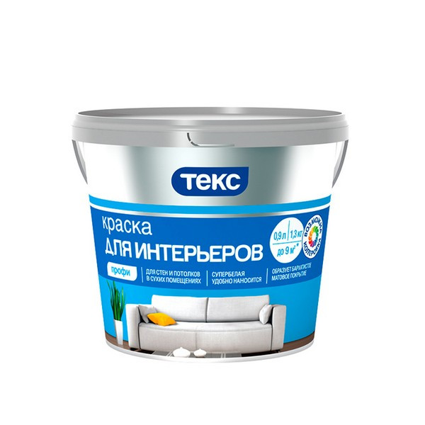 Краска водно-дисперсионная интерьерная Текс Профи белая основа А 0,9 л