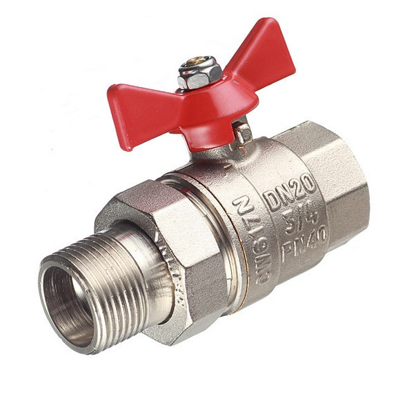 Кран шаровой латунный VALTEC Base (VT.227.N.05) 3/4 ВР(г) х 3/4 НР(ш) бабочка с полусгоном прямой