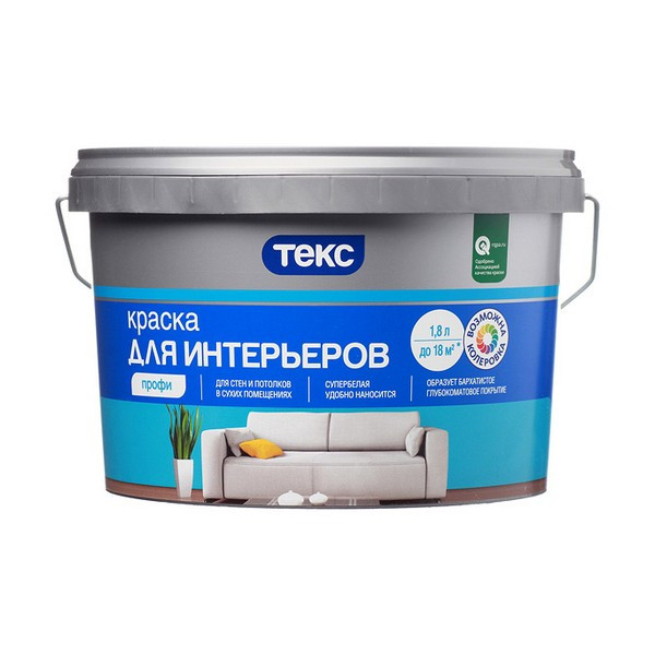 Краска водно-дисперсионная интерьерная Текс Профи белая основа А 1,8 л