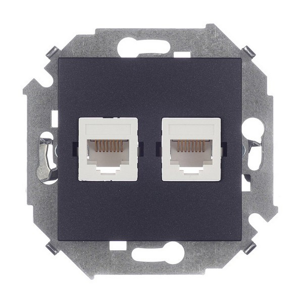 Розетка компьютерная Simon 15 1591593-038 скрытая установка графит два модуля RJ45 cat 5e