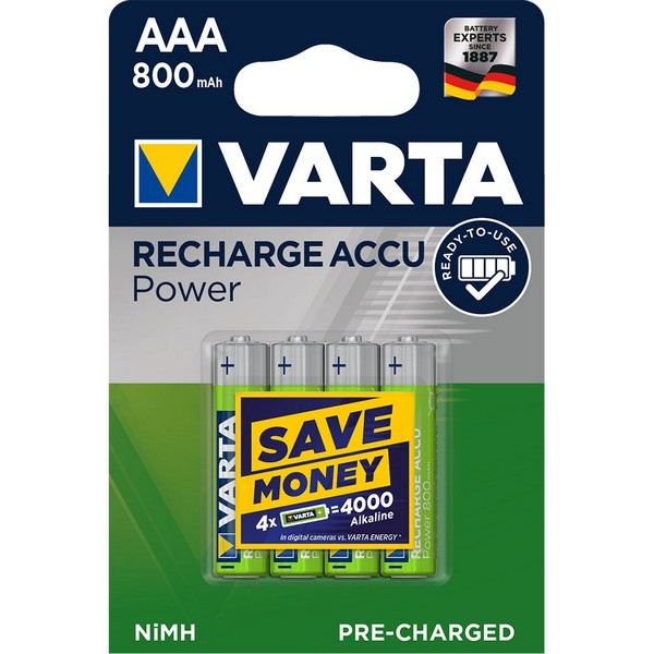 Аккумулятор VARTA AAA мизинчиковый LR03 1,2 В 800 мАч (4 шт.)