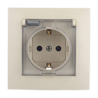 Розетка с рамкой Simon 15 1590450-031 скрытая установка слоновая кость с заземлением IP44 с крышкой со шторками