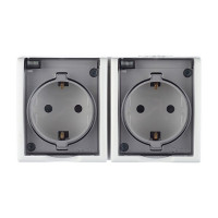 Розетка Simon 15 Aqua двойная 1594443-030 открытая установка белая с заземлением IP54 с крышкой со шторками