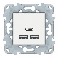 Розетка USB Schneider Electric Unica NEW NU541818 скрытая установка белая два модуля для зарядки 2100 мА
