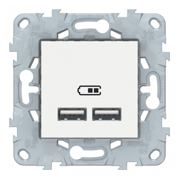 Розетка USB Schneider Electric Unica NEW NU541818 скрытая установка белая два модуля для зарядки 2100 мА