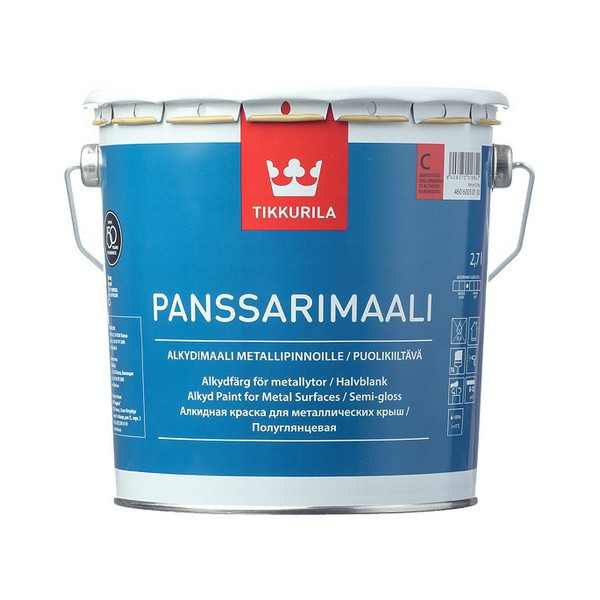 Эмаль для металлических крыш Tikkurila Panssarimaali основа С полуглянцевая 2,7 л