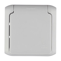 Розетка Legrand Quteo 782351 открытая установка серая с заземлением IP44 с крышкой влагозащищенная со шторками