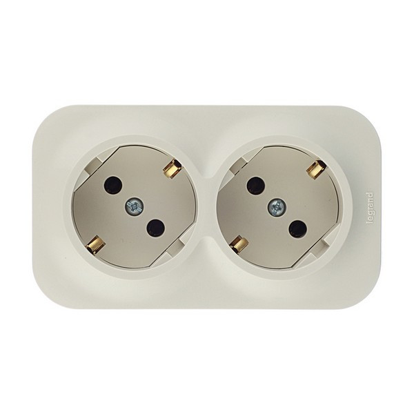 Розетка Legrand Quteo 782243 двойная открытая установка слоновая кость с заземлением