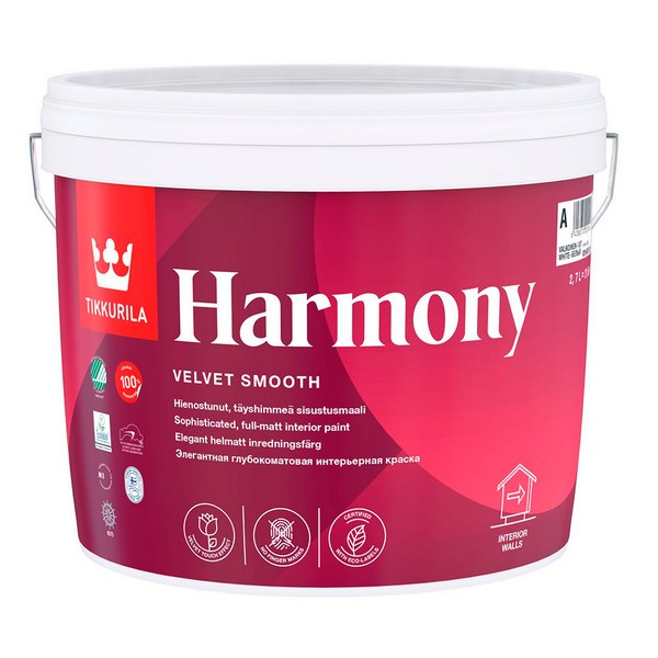 Краска водно-дисперсионная Tikkurila Harmony моющаяся белая основа А 2,7 л