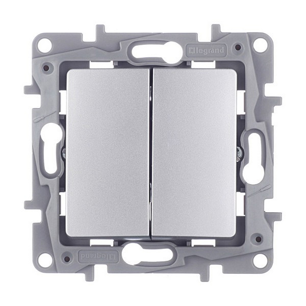 Переключатель Legrand Etika 672412 двухклавишный на 2 направления скрытая установка алюминий