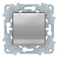 Розетка Schneider Electric Unica NEW NU503730TA скрытая установка алюминий с заземлением со шторками с крышкой
