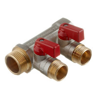 Коллектор Stout (SMB 6200 341202) 3/4 ВР(г) х 2 выхода 1/2 НР(ш) х 3/4 НР(ш) с шаровыми кранами