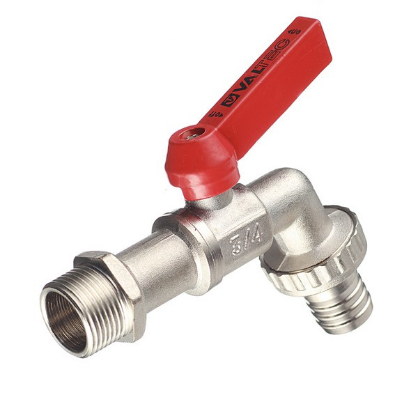 Кран шаровой латунный VALTEC (VT.051.N.05) 3/4 НР(ш) х 3/4 НР(ш) ручка со штуцером угловой