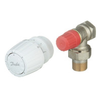 Клапан (вентиль) термостатический угловой Danfoss (013G2235) 3/4 НР(ш) х 3/4 ВР(г) для двухтрубных систем с термоголовкой комплект