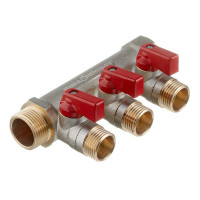 Коллектор Stout (SMB 6200 341203) 3/4 ВР(г) х 3 выхода 1/2 НР(ш) х 3/4 НР(ш) с шаровыми кранами