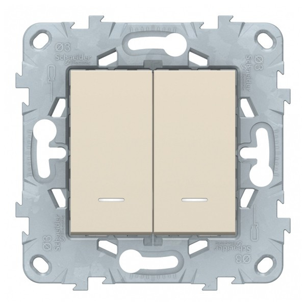 Выключатель Schneider Electric Unica NEW NU521144N двухклавишный скрытая установка бежевый с подсветкой