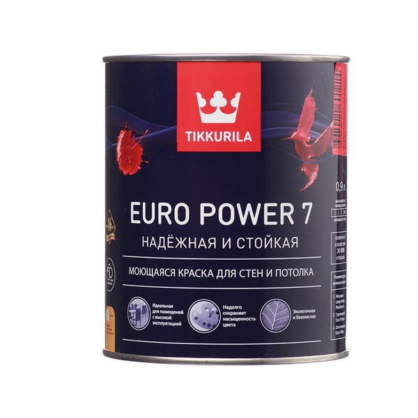 Краска водно-дисперсионная Tikkurila Euro Power 7 моющаяся основа C 0,9 л