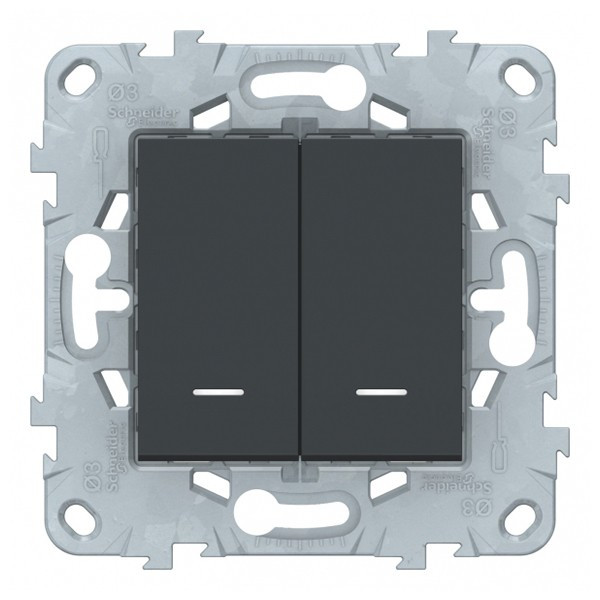 Переключатель Schneider Electric Unica NEW NU521354N двухклавишный на 2 направления скрытая установка антрацит с подсветкой