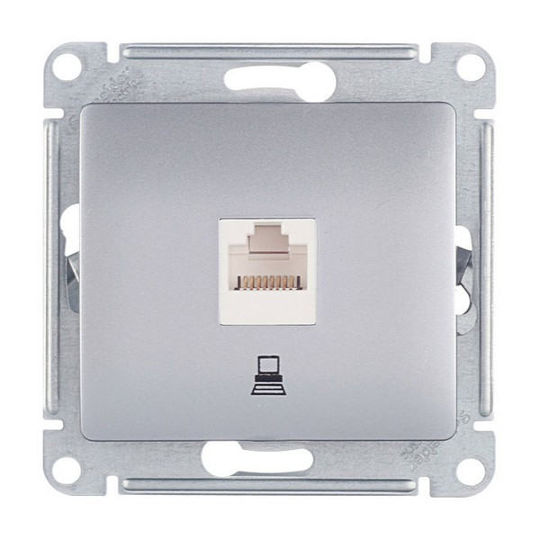 Розетка компьютерная Schneider Electric Glossa GSL000381К скрытая установка алюминий один модуль RJ45 cat 5e