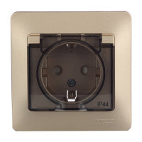 Розетка с рамкой Schneider Electric Glossa GSL000448 скрытая установка титан с заземлением IP44 со шторками с крышкой влагозащищенная