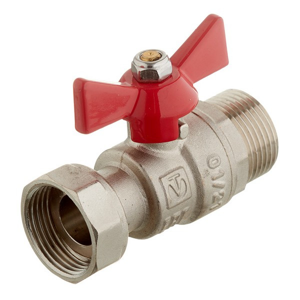 Кран шаровой латунный VALTEC (VT.260.N.0505) 3/4 ВР(г) проходной бабочка с накидной гайкой прямой