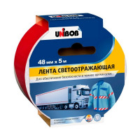 Лента клейкая светоотражающая Unibob красно-белая 48 мм 5 м
