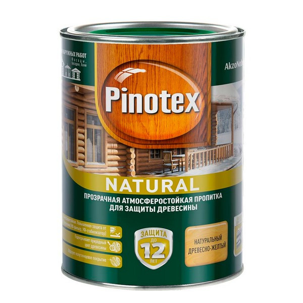 Антисептик Pinotex Natural декоративный для дерева древесно-желтый 1 л