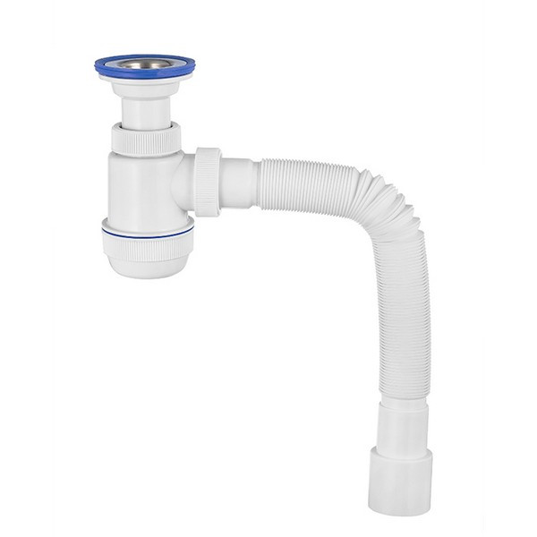 Сифон для раковины VIRPLAST by WIRQUIN 30980678 1/2"х40 с литым выпуском нерж. чашкой D 63 мм и гибким соединением 40/50