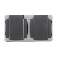 Розетка Makel 36064206 двойная открытая установка серая с заземлением IP55 блок с быстрозажимными контактами с крышкой