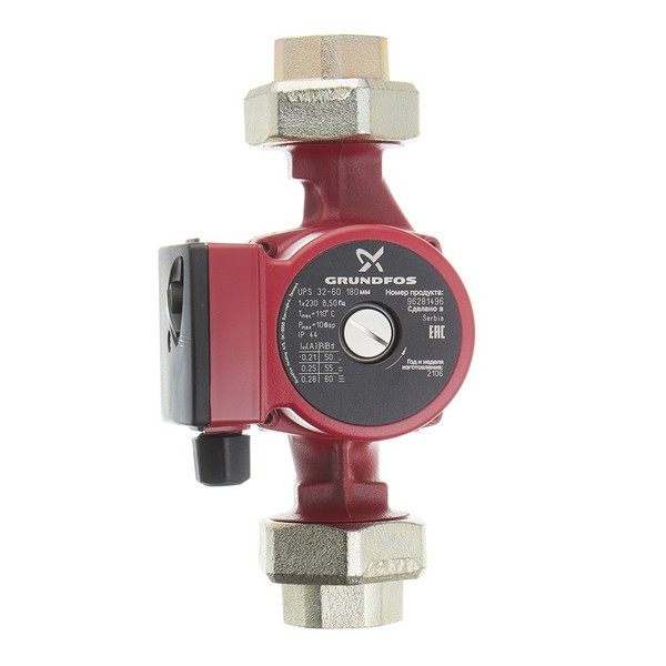 Циркуляционный насос для систем отопления Grundfos UPS 32-60 180 (96281496) DN32 подъем 6 м 180 мм с гайками