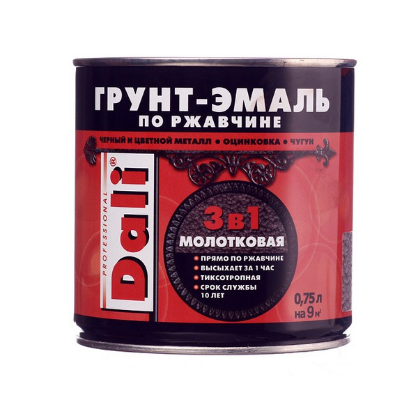 Грунт-эмаль по ржавчине Dali молотковая серая 3в1 глянцевая 0,75 л
