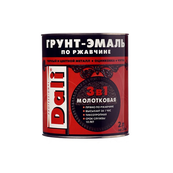 Грунт-эмаль по ржавчине Dali молотковая коричневая 3в1 глянцевая 2 л