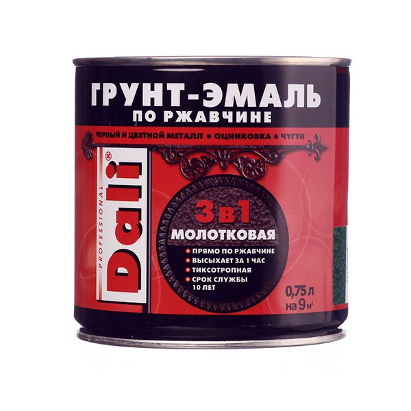 Грунт-эмаль по ржавчине Dali молотковая зеленая 3в1 глянцевая 0,75 л