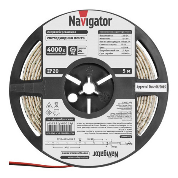 Лента светодиодная SMD 5050 Navigator 4000К естественный белый свет 14,4 Вт 12 В IP20 5 м