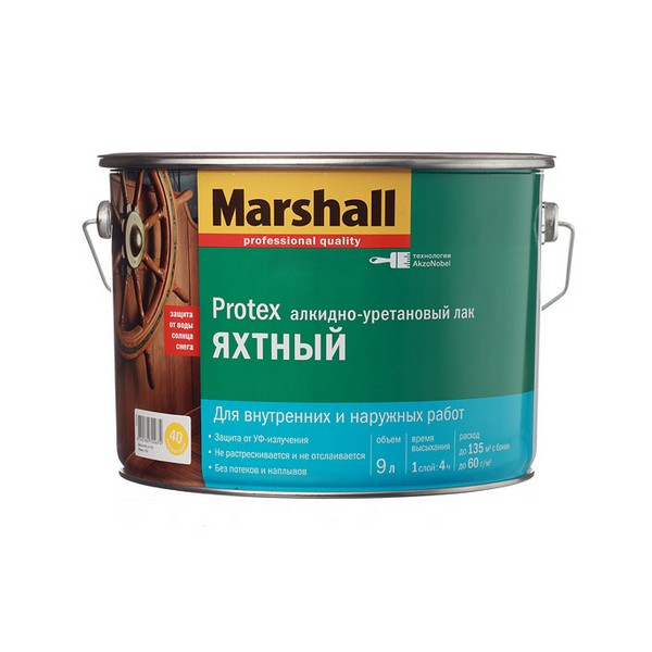 Лак алкидно-уретановый яхтный Marshall Protex бесцветный 9 л полуматовый