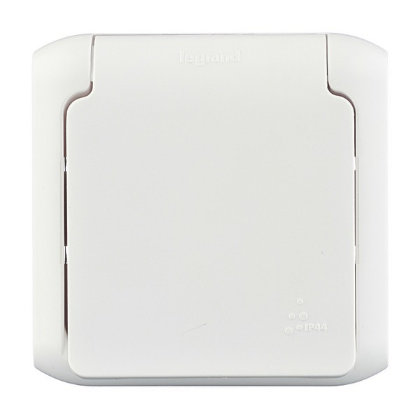 Розетка Legrand Quteo 782321 открытая установка белая с заземлением IP44 с крышкой влагозащищенная