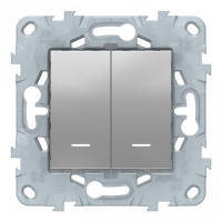 Переключатель Schneider Electric Unica NEW NU521330N двухклавишный на 2 направления скрытая установка алюминий с подсветкой