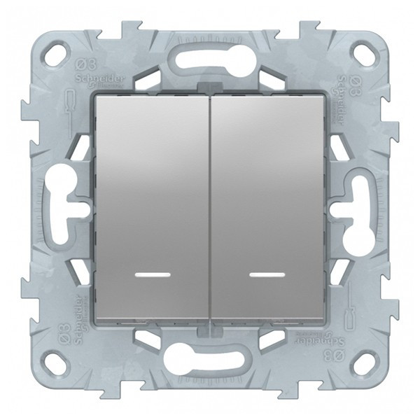 Переключатель Schneider Electric Unica NEW NU521330N двухклавишный на 2 направления скрытая установка алюминий с подсветкой