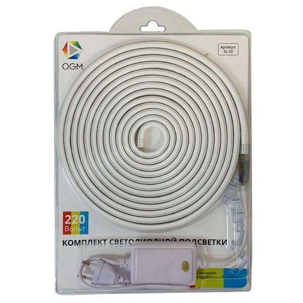 Лента светодиодная SMD 5050 OGM RGB свет 12 Вт 220 В IP44 5 м комплект