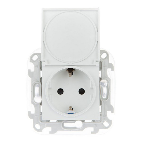Розетка Simon 24 Harmonie 2420448-030 скрытая установка белая с заземлением IP44 со шторками с крышкой