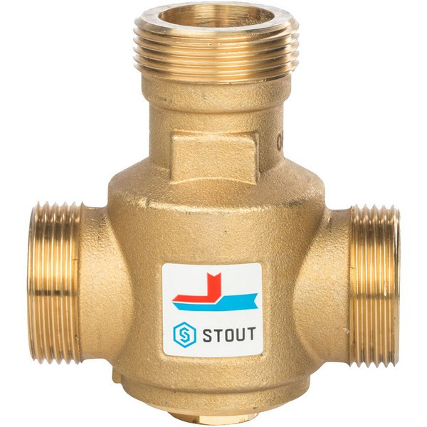 Клапан термостатический Stout (SVM-0030-325504) 1 1/4 НР(ш) х 1 1/4 НР(ш) х 1 1/4 НР(ш) для твердотопливных котлов 55 °С
