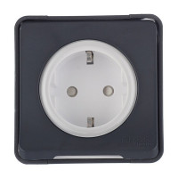Розетка Schneider Electric Mureva S MUR36034 открытая установка антрацит с заземлением IP55 влагозащищенная со шторками