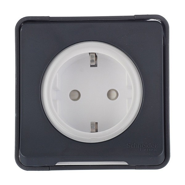 Розетка Schneider Electric Mureva S MUR36034 открытая установка антрацит с заземлением IP55 влагозащищенная со шторками