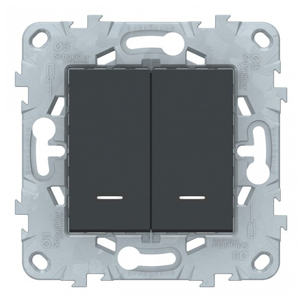 Выключатель Schneider Electric Unica NEW NU521154N двухклавишный скрытая установка антрацит с подсветкой